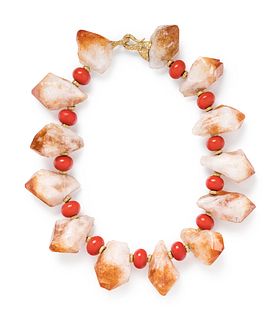 TONY DUQUETTE, CITRINE AND AMBER BEAD NECKLACE