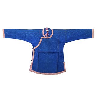 A BLUE-GROUND EMBROIDERED LADY'S ROBE