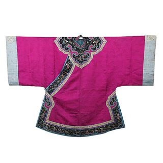 A PINK-GROUND EMBROIDERED LADY'S ROBE