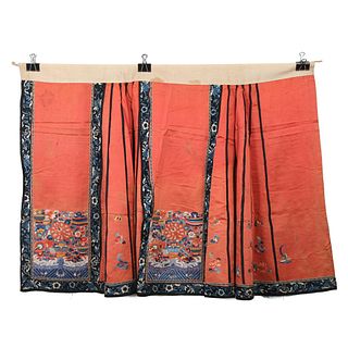 A RED-GROUND FLORAL EMBROIDERED SKIRT