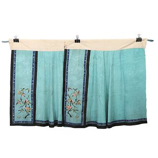 A BLUE-GROUND FLORAL EMBROIDERED SKIRT