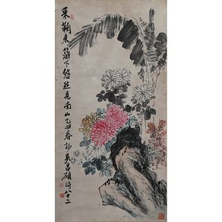 CHRYSANTHEMUMS AND ROCK, ANONYMOUS