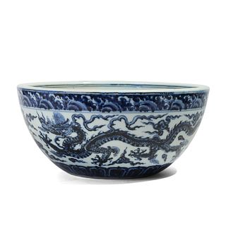 A BLUE AND WHITE 'DRAGON AND CLOUD' BOWL
