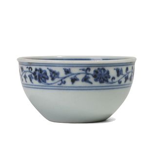 A BLUE AND WHITE LOTUS-SCROLL BOWL