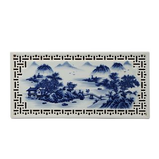 A BLUE AND WHITE 'LANDSCAPE' TEA TRAY