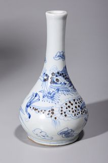 Korean Blue, Red & White Dragon Vase