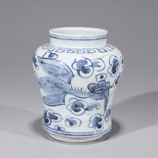 Korean Blue & White Porcelain Phoenix Jar