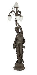 A Continental spelter figural floor lamp