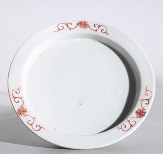 Chinese Red & White Porcelain Dish