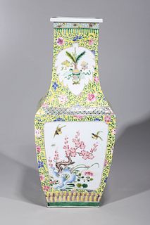 Chinese Yellow-Ground Enameled Porcelain Vase