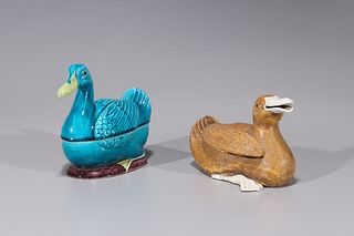 Two Chinese Glazed Porcelain Ducks