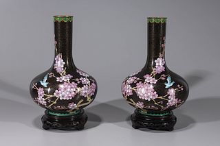 Pair Chinese Cloisonne Bottle Vases