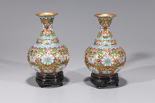 Pair of Chinese Cloisonne Enameled Vases