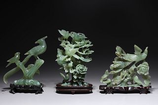 Group of Three Chinese Carved Hardstone Bird Groupings