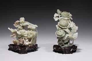 Two Chinese Carved Jade Covered Vases