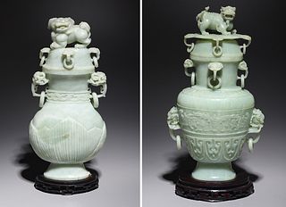 Two Large Chinese Carved Hardstone Covered Vases