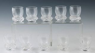 Set of Ten Baccarat "Aladdin" Shot Glasses, 20th c., of circular form with swirled wave bases, the underside with the Baccarat stamp, H.- 2 5/8 in., D