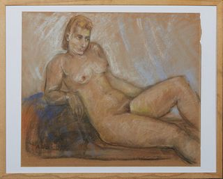 A. Olson (American), "Reclining Nude," 1942, pastel on paper, signed and dated lower left, presented in a wood frame, H.- 21 3/4 in., W.- 25 1/4 in., 