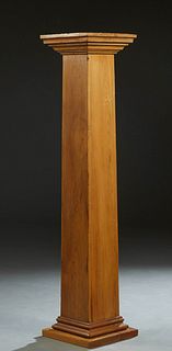 Carved Cypress Tall Pedestal, 20th c., New Orleans, the stepped square top over a tapered square support, to a stepped square base, H.- 61 1/2 in., W.