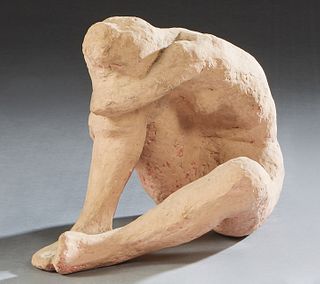 Charles Whitfield Richards (1906-1992, New Orleans), "Seated Nude," 20th c., plaster figure, unsigned, H.- 10 in., W.- 8 1/2 in., D.- 12 1/2 in.
