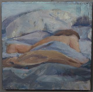 Denyce Celentano (Louisiana), "Sleeping," 21st c., oil on canvas laid to board, unsigned, label en verso from Cole Pratt Gallery, New Orleans, LA, unf