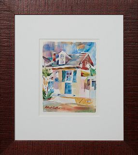 Robert Guthrie (1958-2014, New Orleans), "Narrow Cottage," 2003, watercolor on paper, signed and dated lower left, titled en verso, presented in a woo