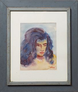 Nestor Fruge (1916-2012, Louisiana), "Astella," 20th c., watercolor on paper, signed lower right, titled verso with E. L. Borenstein Collection paperw