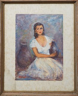 Nestor Fruge (1916-2012, Louisiana), "Juanita," 20th c., oil on paper, signed lower right, with E. L. Borenstein Collection paperwork attached en vers