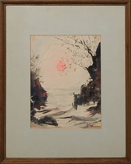Nestor Fruge (1916-2012, Louisiana), "Seascape," 20th c., watercolor on paper, signed lower right, presented in a wood frame, H.- 12 in., W.- 9 in., F