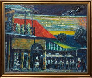 Brad Reynolds (New Orleans), "Cafe du Monde," c. 2002, oil on canvas, signed and dated lower left, presented in a gilt frame, H.- 19 1/4 in., W.- 23 1