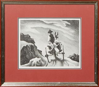 Thomas Hart Benton (1889-1975, Missouri), "Going Home," 20th c., lithograph, pencil signed lower right margin, presented in a wood and gilt frame, H.-