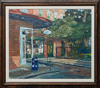 Wendall (Louisiana), "Blue Dog Gallery," 1999, oil on canvas, signed and dated lower left center, presented in a wood frame, H.- 19 1/2 in., W.- 23 3/