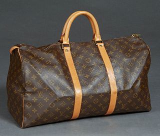 Louis Vuitton Keepall 50 Travel Bag, in brown monogram coated canvas with golden brass hardware and vachetta straps, opening to a canvas lined interio