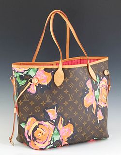Louis Vuitton Limited Edition Stephen Sprouse Neverfull Roses MM Shoulder Bag, in brown monogram coated canvas with golden brass hardware and vachetta
