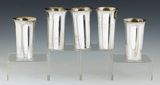 Set of Five .950 Sterling Tumblers, early 20th c., by W. F. Cory Co., Newark, H.- 5 in., Dia.- 3 1/8 in., Wt.- 16.65 Troy Oz.
