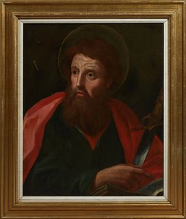 Old Master School, "Portrait of Saint Paul," 19th c., oil on canvas, presented in a gilt frame, H.- 28 1/2 in., W.- 23 1/2 in., Framed H.- 36 in., W.-