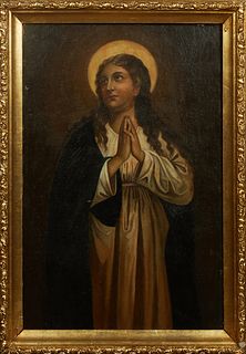 Old Master School, "The Immaculate Conception," early 19th c., oil on canvas laid to board, unsigned, presented in a gilt wood frame, H.- 40 1/4 in., 