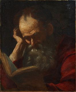 Continental School, "St. Jerome Reading," early 19th c., oil on canvas, unsigned, unframed, H.- 21 1/4 in., W.- 17 1/4 in.