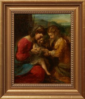 Old Master School, After Antonio da Correggio (1489-1534, Italy), "Mystic Marriage of Saint Catherine," 19th c., oil on canvas, unsigned, inscribed on