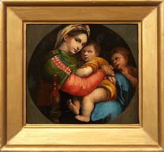 Old Master School, After Raphael (1483-1520, Italy), "Madonna della Seggiola," 19th c., oil on canvas laid to board, unsigned, presented in a gilt fra