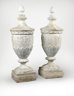 A pair of Continental cast concrete garden urns