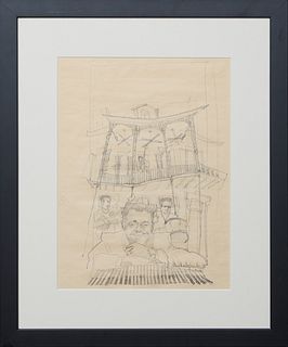 James Michalopoulos (1951-, Pennsylvania/New Orleans), "Fats Domino Jazz Fest Poster Sketch," c. 2006, pencil on paper, signed lower right, presented 
