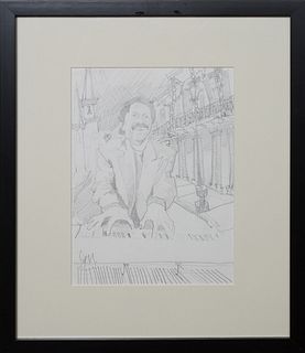 James Michalopoulos (1951-, Pennsylvania/New Orleans), "Allen Toussaint Jazz Fest Sketch," c. 2009, pencil on paper, initial lower left, presented in 