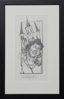 James Michalopoulos (1951-, Pennsylvania/New Orleans), "Mahalia Sketch #5," c. 2003, graphite on paper, signed lower center, presented in a black fram