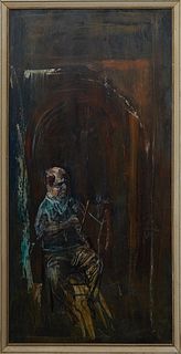 Noel Rockmore (1928-1995, New Orleans), "Clarinetist," 20th c., acrylic on board, unsigned, with E. L. Borenstein Collection paperwork attached en ver