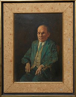Noel Rockmore (1928-1995, New Orleans), "Portrait of a Seated Man," 1955, oil on board, signed and dated upper left, presented in a wood frame, H.- 13