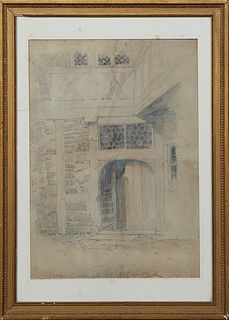 Ellsworth Woodward (1861-1939, Massachusetts/New Orleans), "German Courtyard Design," 20th c., ink on paper, signed lower right, titled lower left, pr