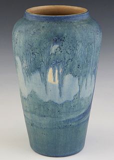 Newcomb College Art Pottery Baluster Vase, 1921, by Anna Frances Simpson, in the Moon and Moss motif, matte glaze, the under side with the Newcomb log