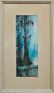 Robert Rucker (1932-2001, Louisiana), "Louisiana Cypress," 20th c., watercolor on paper, signed lower right, presented in a wood frame, H.- 13 3/4 in.