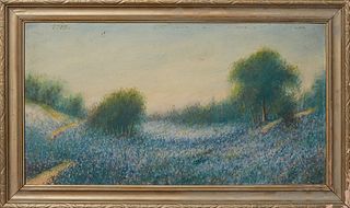 Will Ousley (1866-1953, Louisiana), "Texas Blue Bonnets," c. 1935, oil on board, signed lower right, signed, dated and titled en verso, presented in a